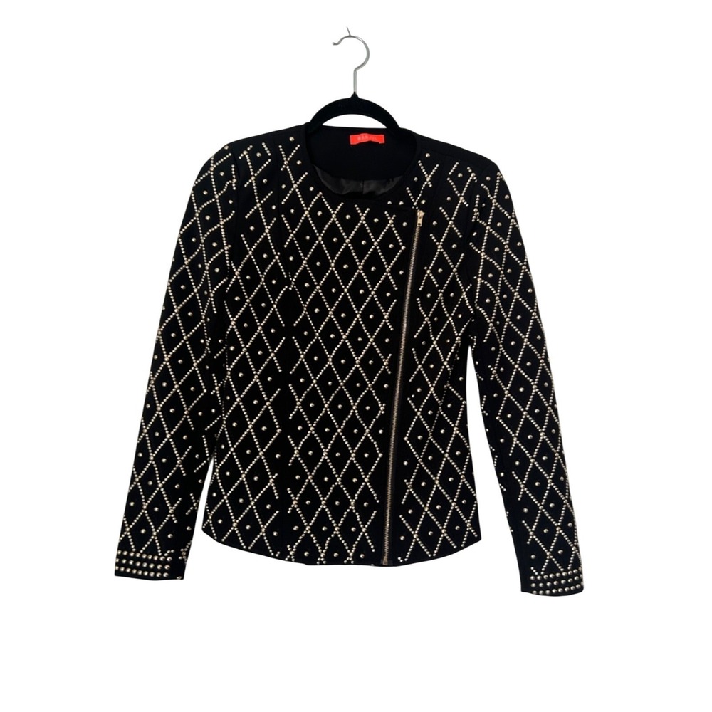 Banjul Jacket Size S Black Silver Studded Diamond Pattern Asymmetrical Zip